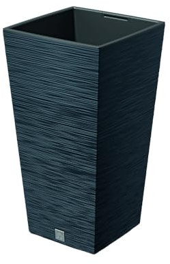 Stolmet Tall Square Flower Pot, Perfect for Indoor and Outdoor Environments, Anthracite Plant Pot, Modern with 3D Detail, Includes Insert, Capacity of 11.4L to 91.5L (35L)