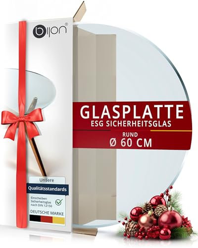 bijon Glasplatte Rund Tisch ESG Sicherheitsglas - Für Esstisch, Couchtisch, Gartentisch, Schreibtisch, Bodenplatte, Funkenschutz, Kaminschutz - Glasplatte Ø 60cm