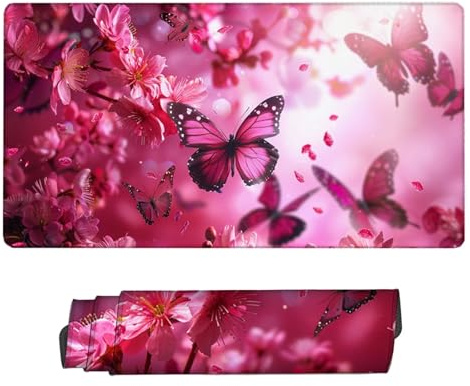 Tapis de Souris Rose Tapis de Souris Gaming Fleur Tapis de Souris Large étendu Optimisé pour Les capteurs, Friction modérée,Tapis de Souris étanche avec Bords Cousus, Deco Bureau 1600x800x3mm H2-386