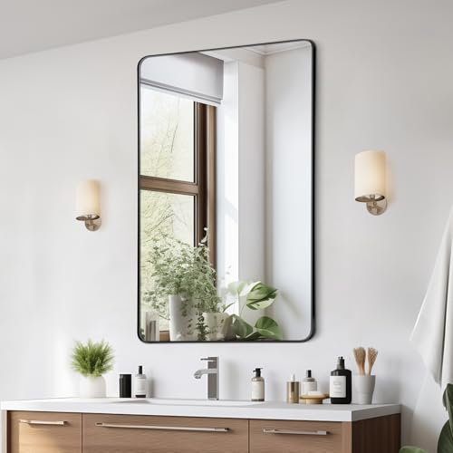 VEVOR Wandspiegel Schminkspiegel Badezimmerspiegel 1219 x 762 x 25 mm rechteckiger Spiegel, schwarzer Rahmen aus Aluminiumlegierung, mit Z-förmiger Halterung für Badezimmer Schlafzimmer Wohnzimmer