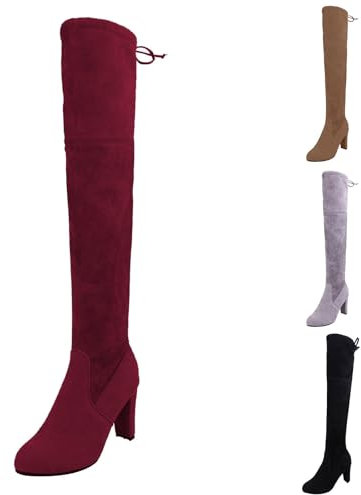 Stivali alti fino alla coscia da donna, lunghezza al ginocchio, stile casual, con tacco a spillo, in finta pelle scamosciata, stivali classici con lacci, impermeabili, stivali invernali da donna,