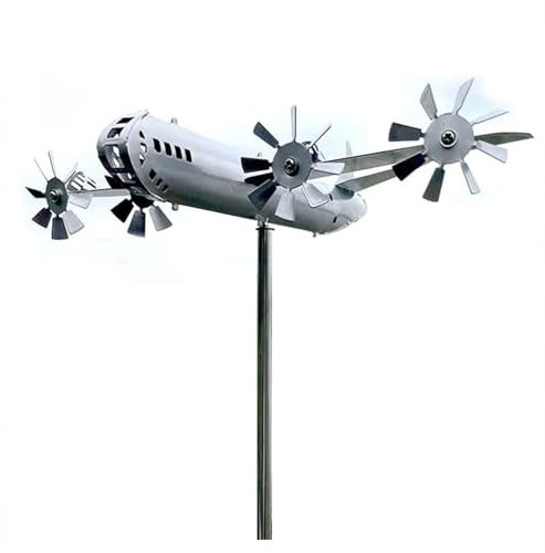 BesBet Flugzeug Wind Skulptur, Windspiel Metall Draussen, Gartendeko Draussen, Windspiel FüR DraußEn, füR Terrasse Und Garten WindmüHlendekoration Im Freien