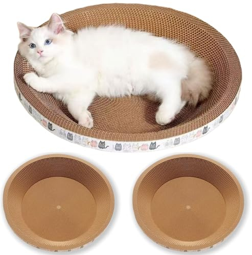 Spindro 2 Pack Extra Large Cat Scratcher Cardboard, Round Scratcher Bed Scratch Bowl, Scratching Lounge Couch Round Shaped Cat Scratch Board Nest for Indoor Cats Furniture Protector