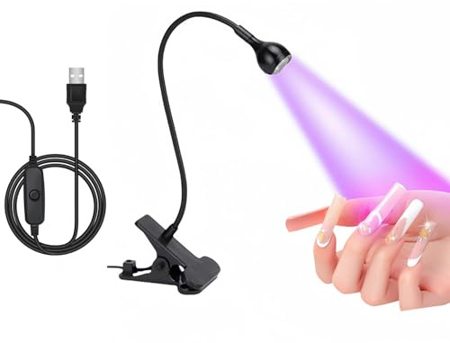 UV Lampe für Gelnägel,3W UV Lampe für Gelnägel,Schreibtischleuchte Flexible Schwanenhals-Led Lampe Nägel,Mini Tragbare Nagellampe, Nageltrockner mit Sicherungsclip (Schwarz)