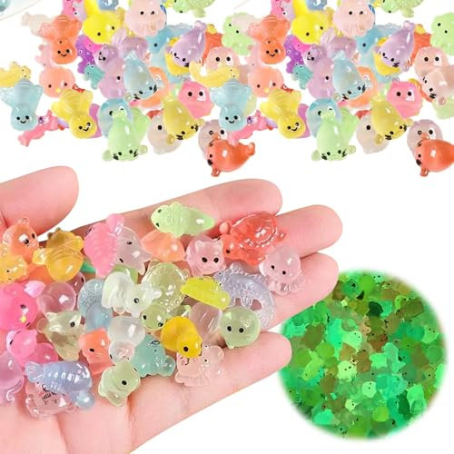 FunnAura 50 Pcs Mini Resin Animals Mixed, Luminous Multi-styles Tiny Resin Animals for Micro Landscape & Dollhouse Decoration