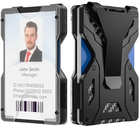 ANBEISTEE Portefeuille Minimaliste pour Hommes - Pince à Billets en Métal Aluminium Ultra - Mince, Pince à Billets Fibre de Carbone Tactique, Blocage RFID, Détient 15 Cartes Plus de l'argent, Noir