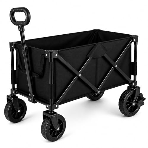 MONDII Carro de Carga Plegable 80 kg, Ruedas Grandes 360°, Freno, Carrito Playa y Camping, Carro Auxiliar para Compras y Jardín, Mango Ajustable