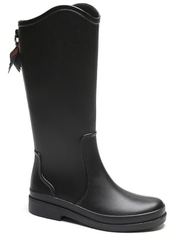 Harssidanzar donna stivaletti di gomma impermeabile alto giardino scarpe antiscivolo pioggia stivali per le donne HL226EU, Nero, Taglia 37