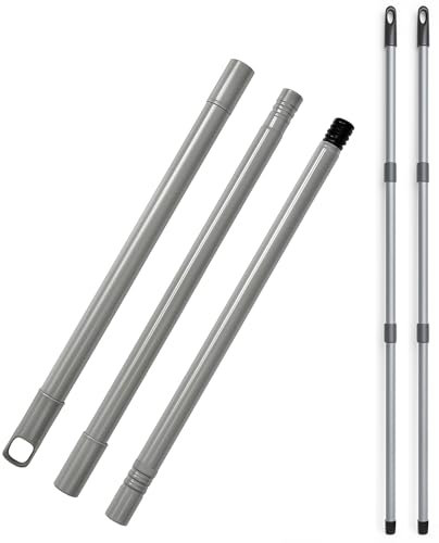 Best House | Mop Replacement Handle | Adjustable | Metal Broom Stick | 2 Pcs | Gray | Universal Fitting Mop Stick | Replacement Broom Handle Screw End - 120 cm Long (Pack of 2)