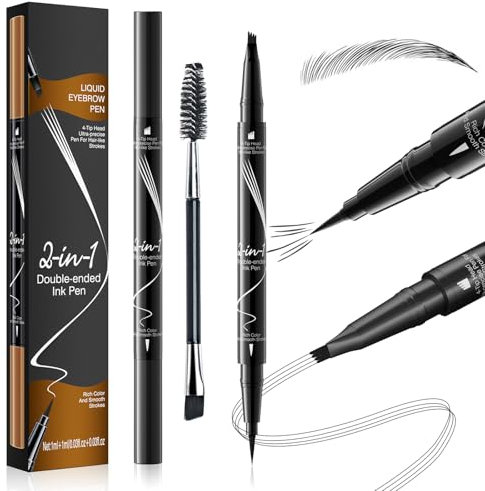 Augenbrauenstift Wasserfest, Eyebrow Pencil 2-in-1 Dual-Ended, 3D Microblading Augenbrauenstift Eye Brow Pencil mit Pinsel, Augenbrauen-Make-up (Schwarz)