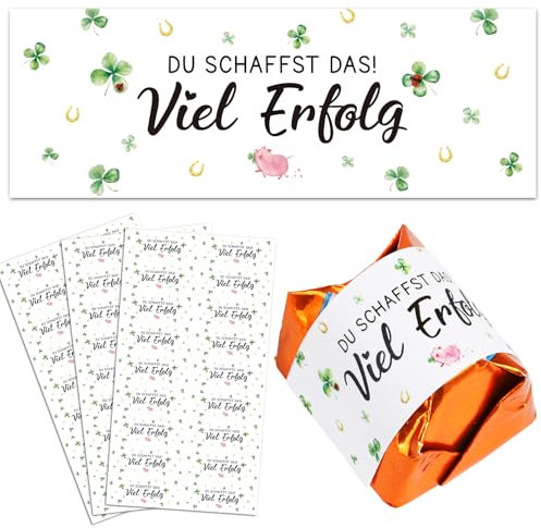 56 Aufkleber Viel Erfolg Pralinenaufkleber Glücksbringer Prüfung Abitur Viel Glück Geschenke Schokoladen Sticker für Küsschen Du schaffst das für Bachelor Master ABI Prüfung Weihnachten Gastgeschenk