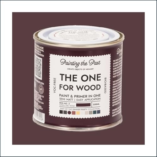 The One for Wood Paint & Primer 1L Red No. 3 Open the Wine | Semi Matt Finish, Bio-Based & VOC-Free Formula for Wooden Furniture & Surfaces | Durable & Easy Indoor Home Decorating