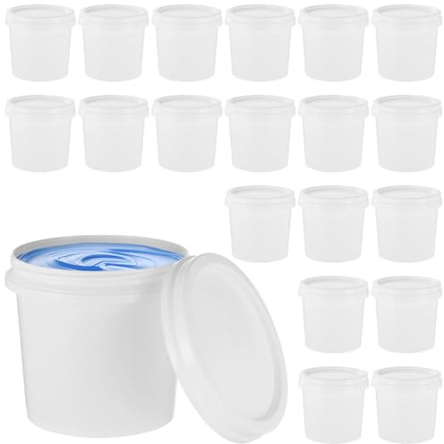 YOFAPA 20 PCS Paint Buckets with Lids, 1 L Plastic Paint Can with Screw Lid, 1/4 Gal 2 Pint Cylinder White Empty Storage Containers for Paint Liquids for Home, Office, Commercial Use