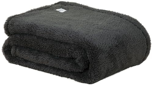 DoubleDry Teddy Kuscheldecke - 130x170 cm - Oeko-Tex Zertifiziert - Weiche Sofadecke - Flauschige Wohndecke - Anthrazit
