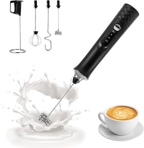 3 en 1 Mousseur à Lait Électrique, Mousseur à Lait USB Rechargeable, Mousseurs Électrique avec 3 Amovible Têtes Agitation, 3 Vitesses Réglables, Mini Fouet Electrique pour Café, Matcha et Cappuccino