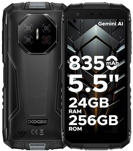 DOOGEE Fire 3 Ultra Android 15 AI Outdoor Handy ohne Vertrag, 24GB + 256GB/2TB TF Outdoor Smartphone, 8350mAh, Unisoc T7200, 5.5HD+16MP Gemini AI+20MP Nachtsicht Kamera, 4G LTE, Face ID, NFC,OTG,IP68