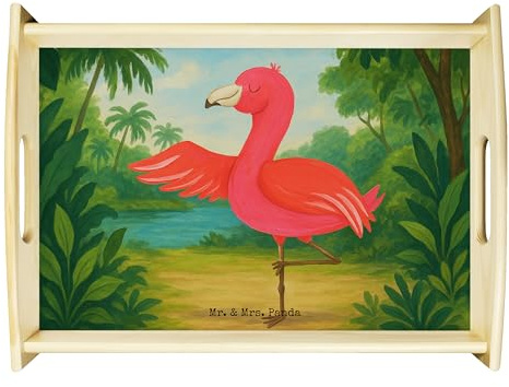 Mr. & Mrs. Panda Tablett Flamingo Yoga Design - Geschenk, Yogapose, Serviertablett, Holz, betttablett, Vogel, Urlaub, Baum, Kaffee, Servier, Yogi, Achtsamkeit