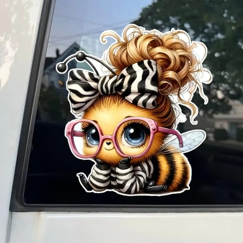 2 Stück 12 x 13 cm große, niedliche Bienen-Vinyl-Autoaufkleber, wasserfest, dekorativ, geeignet für Autos, Laptops, Motorräder, LKWs, Fensterscheiben | #DZ197