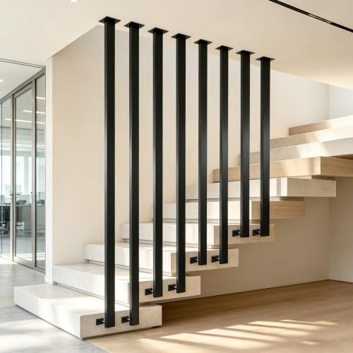 Treppengeländer Innen, Geländer Treppe Schwarz, Metall Handlauf Treppe L Form, Matt Geländerpfosten Handläufe für Treppen, Treppengeländer, Treppenhandlauf für Dachböden, Flure (200cm)