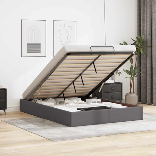 Owoxanthellate Owox Kunstleder Bettgestell 140x200 cm mit Bettkasten, Lattenrost und Hydraulik, graues Bettsofa