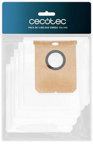 Cecotec 5er-Pack Staubbeutel für Conga Y50 und Y70 Saugroboter. Original Ersatzteile, hohe Kapazität für die Absaugstation, hygienische Entsorgung, reißfestes Material für langanhaltende Sauberkeit