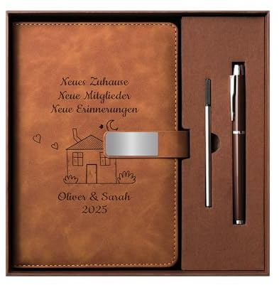 Geschenke Mall Personalisierte Notizbuch Mit Stift - Neues Zuhause Neues Abenteuer Neue Erinnerungen - notizbuch mit namen, notizbuch leder, journal leder, tagebuch personalisiert (Modell #4)