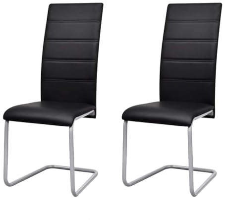 Mhdvray Freischwinger 2er Set Esszimmerstühle Schwarz aus Kunstleder - Moderne Schwingstühle mit Hoher Rückenlehne und Stahlgestell für Esszimmer und Büro - 41 x 52,5 x 102,5 cm