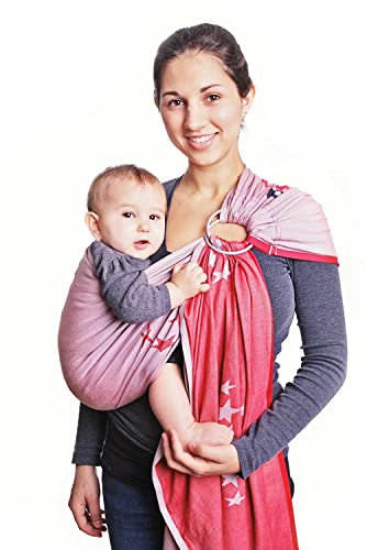 Hoppediz Ring-Sling, Baby-Tragetuch ab Geburt, 100 % schadstoffgeprüfte Baumwolle, Design Los Angeles rot