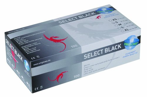 UNIGLOVES - Robuster Select® Black Latexhandschuh | Puderfrei & lebensmittelecht | Schwarze Einweghandschuhe zum Kochen, Tätowieren UVM. | 100 Stück | Einmalhandschuh L