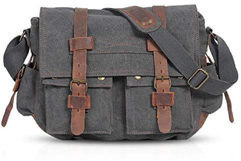 FANDARE Unisex Umhängetasche/Laptoptasche 14 Zoll für Arbeit Herren Messenger Bag Schultertasche Multifunktions Reise Canvas Grau