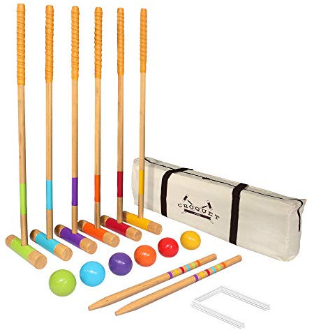 GoSports Unisex-Adult Deluxe Krocket-Set, volle Größe, Mehrfarbig, One Size