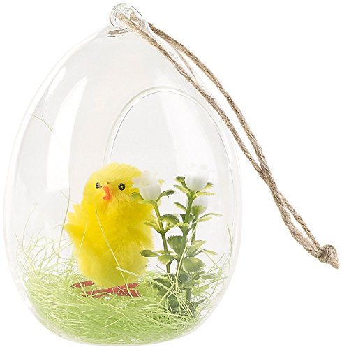 infactory Osterdekoration: Oster-Deko-Küken im Glas zum Aufhängen und Aufstellen (Ostereier Deko, Glas-Eier, Ostern)