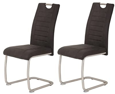 Hela Tische, 2er Set Esszimmerstuhl Ulla, Bezug Microfaser Vintage-Optik Anthrazit, Metallgest. Rundrohr Edelstahl (echt)