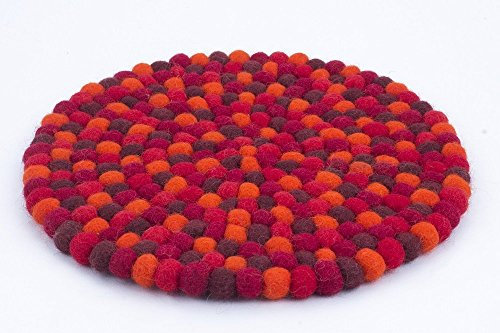 feelz Filzuntersetzer rund 22cm rot orange Handarbeit Topfuntersetzer bunt Bunte Filzkugel Untersetzer aus Filz
