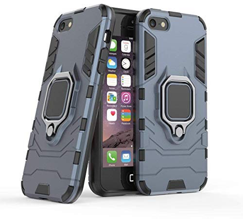 Compatible with iPhone 5 5S SE Case, Metal Ring Grip Kickstand Shockproof Hard Bumper (Works with Magnetic Car Mount) Dual Layer Rugged Cover for Apple iPhone 5, iPhone 5S, iPhone SE (Navy Blue)