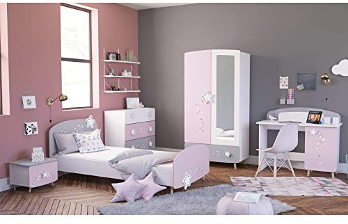 möbelando Kinderzimmer Möbelset Mädchenzimmer Kinderzimmermöbel (5-teilig) Savannah I