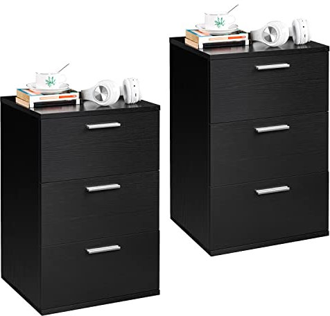 Yaheetech 2 x Nachtschrank Kommode Boxspringbett, Nachttisch Nachtkommode 59cm hoch, Schubladen mit Griff
