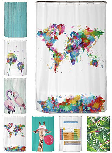 arteneur® - Weltkarte - Anti-Schimmel Duschvorhang 120x200 - Recycelt mit Öko-Tex Standard 100 - Beschwerter Saum, Blickdicht, Wasserdicht, Waschbar, 8 Ringe & E-Book mit Reinigungs-Tipps