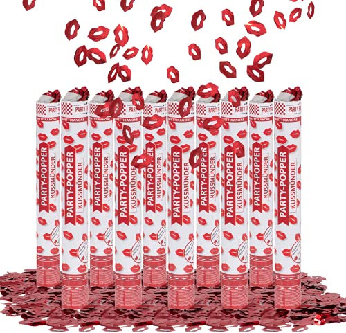 Party Factory 10er Set Party Popper, 40 cm, Kuss Mund Konfetti, bis 8 m Flughöhe, Konfettiregen für Valentinstag, Jahrestag oder Junggesellenabschied