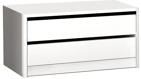 duehome | Cajonera Armario Dos cajones, Mueble Auxiliar Almacenamiento Dormitorio, Modelo Uniq, Color Blanco, Medidas: 77 cm (Largo) x 38 cm (Alto) x 45 cm (Fondo)