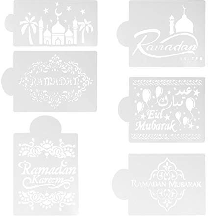 Toyvian 6 stücke Ramadan Schablone Muslim Kuchen Formen Kunststoff Kuchen stanzformen vorlage DIY Handwerk für zu Hause speichern
