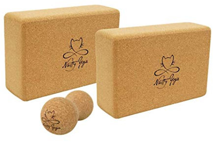 Nikitty Yoga - Set: 2 Yogablöcke und ergonomischer Massage-Duoball aus Kork - Fitness Pilates Faszien Massage Training - #corksupport