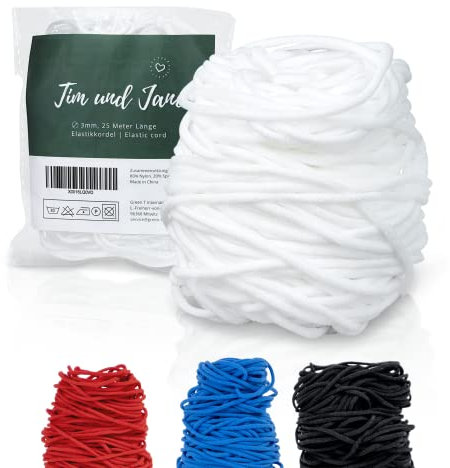 Tim und Jane® Elastisches Gummiband zum Nähen 3mm x 25m- Hochwertige Gummilitze für DIY-Projekte und Schneiderarbeiten