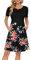 AUSELILY Damen Kurzarm Plissee Loose Swing Freizeitkleid mit Taschen Knielang Schwarze Rose Schwarz,36-38