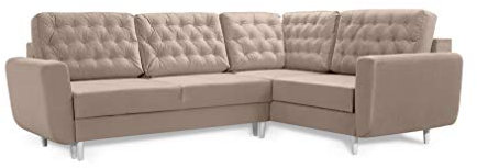 Robin Linda Ecksofa mit Schlaffunktion 2X Bettkasten Kissen Sofa L-Form Schlafsofa Freistehende Eckcouch Schlafcouch Wohnzimmermöbel Wohnlandschaft Rechts Beige