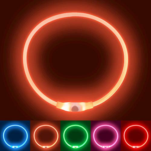 EKKONG Leuchthalsband Hund,LED Hundehalsband USB Wiederaufladbar, Glowing Pet Hundehalsband fur Nachtsicherheit, Hundehalsband Leuchtend Wiederaufladbares und Längenverstellbareres,3 Modus (Orange)
