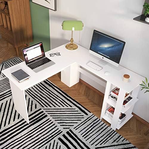 soges Schreibtisch L Form Eckschreibtisch Gaming Tisch Computertisch mit 2 Regalen aus hochwertige Holzwerkstoffen für Gaming Studien und Arbeit,130 x 130 x 74 cm