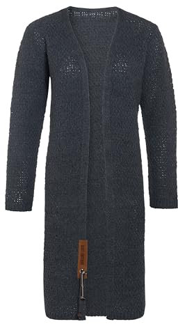 KNIT FACTORY - Luna Lange Strickjacke - Damen Strickjacke mit Wolle - Cardigan mit Hochwertige Qualität - Grobstrickjacke für Damen - Großen Größen - Anthrazit - 46/48