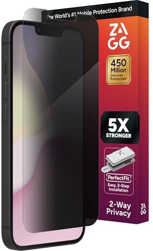 ZAGG InvisibleShield Glass Elite Privacy 360 Screen Protector for Apple iPhone 14/13/ 13 Pro - Four-Way Privacy Filter, 5X Tougher, Anti-Fingerprint Technology, Easy to Install