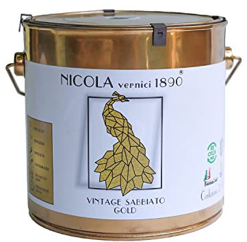 Vernice Decorativa della Linea Vintage, a Base di Acqua, Made in Italy, Sabbiato Fine, Oro - Formato da 2,5 lt